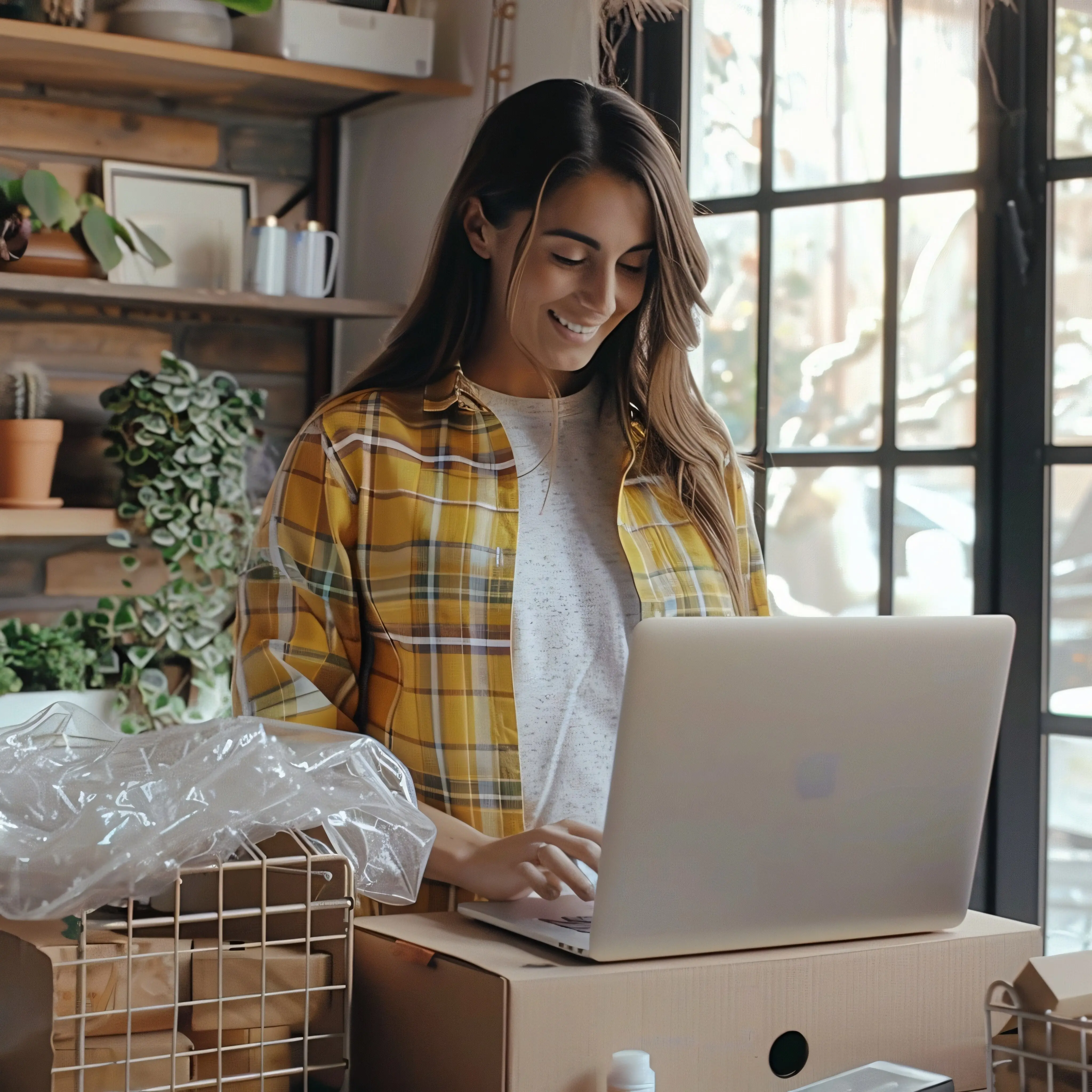 Frau arbeitet im Homeoffice am Laptop